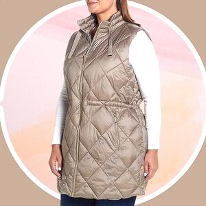 NWT Longline Water Resistant Quilted Puffer Vest w 2 Zip Pockets